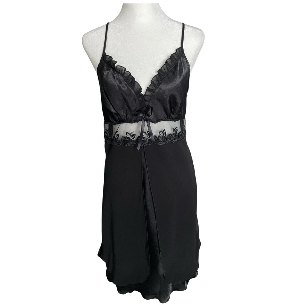 Unbranded Black‎ Satin Lacey Slip Dress Size XL Witchy Dark Fairy Party Romantic
